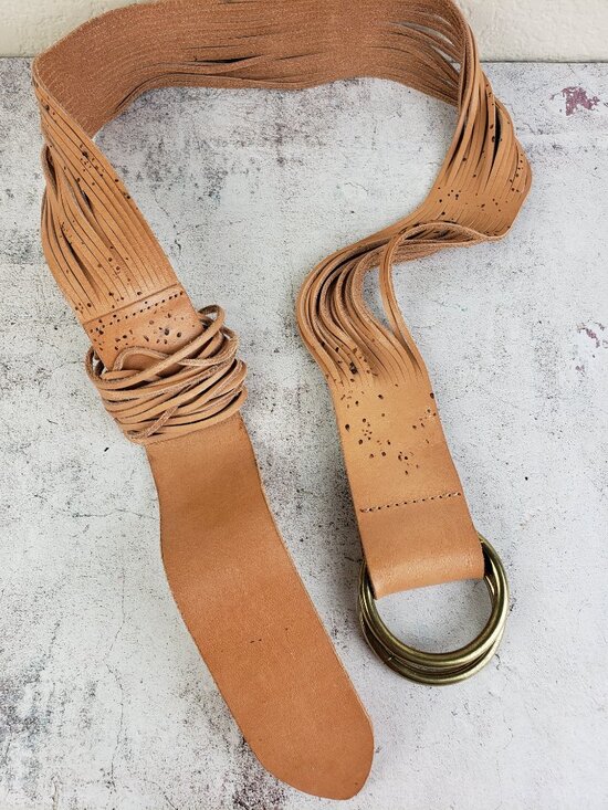 Anthropologie Belt Tonya Double O-Ring Leather Multi-Strand Tan sz XS/S *Custom main image 9